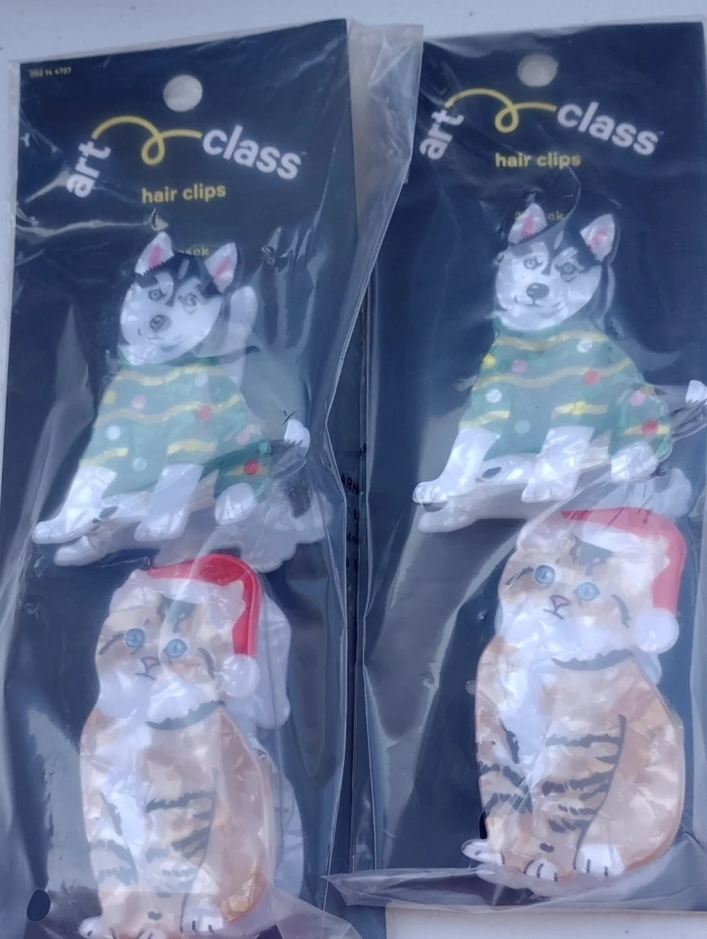 art class Festive Husky & Tabby Cat Hair Clips 2 Packs Of 2